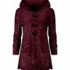 Lily | Wine Button-Front Velvet Hoodie - Plus