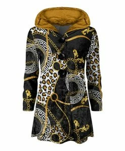 Lily | Black & Gold Status Button-Front Velvet Hoodie - Plus