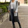 Lily | Gray & Black Ombré Cable-Knit Hooded Pocket Duster - Women & Plus