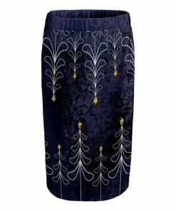Lily | Navy & White Christmas Tree Velvet Midi Pencil Skirt - Plus