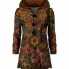 Lily | Brown & Blue Damask Button-Front Velvet Hoodie - Women