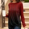 Lily | Black & Red Ombré Knot-Front Long-Sleeve Tunic - Plus