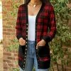 Lily | Black & Red Plaid Pocket Snap-Button Cardigan - Women