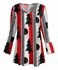 Lily | Black & Red Tree Stripe Velvet Long-Sleeve V-Neck Tunic - Women