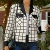 Lily | Cream & Black Windowpane Notch-Lapel Button-Up Shacket - Women & Plus