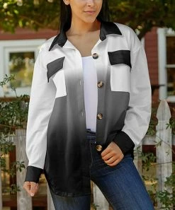 Lily | Black & Gray Ombré Front-Pocket Button-Up Shacket - Plus