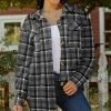 Lily | Black & Gray Plaid Front-Pocket Button-Up Shacket - Plus