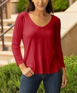 Lily | Red Long-Sleeve Scoop Neck Top - Plus