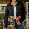 Lily | Black & Red Abstract Patchwork Front-Pocket Button-Up Shacket - Women