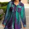 Lily | Turquoise & Purple Abstract Wave Chest-Pocket Shacket - Plus