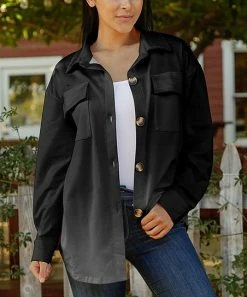 Lily | Black & Gray Ombre Front-Pocket Button-Up Shacket - Plus