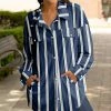 Lily | Navy & White Stripe Pocket Button-Up Shacket - Women