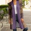Lily | Purple & Mocha Abstract Floral Longline Open Cardigan - Plus