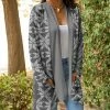 Lily | Gray & White Geometric Pocket Long-Sleeve Open Cardigan - Women