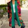 Lily | Fuchsia & Turquoise Geometric Longline Open Cardigan - Plus