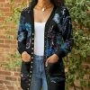 Lily | Black & Blue Floral Pocket Snap-Button Cardigan - Women