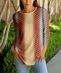 Lily | Beige & Rust Ombré Polka Dot Long-Sleeve Crewneck Tunic - Women & Plus