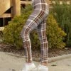 Lily | Pink & Brown Plaid Side-Button Leggings - Women