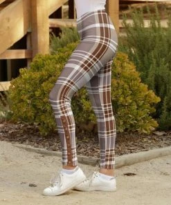 Lily | Pink & Brown Plaid Side-Button Leggings - Women