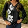 Lily | Black & White Floral Ruched Three-Quarter Sleeve Top - Plus