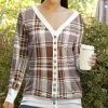 Lily | Pink & Brown Plaid V-Neck Snap-Button Cardigan - Plus