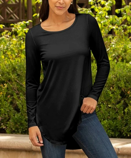 Lily | Black Boatneck Long-Sleeve Tunic - Women 1 Lily | Black Boatneck Long-Sleeve Tunic - Women