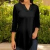 Lily | Black Notch Neck Three-Quarter Sleeve Tunic - Women & Plus