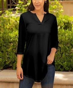 Lily | Black Notch Neck Three-Quarter Sleeve Tunic - Women & Plus