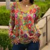 Lily | Pink & Yellow Floral Long-Sleeve V-Neck Tunic - Women