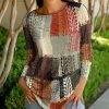 Lily | Rust & Cream Geometric Color Block Long-Sleeve Crewneck Tunic - Women