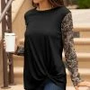 Lily | Black & Beige Lace-Print Front-Twist Crewneck Top - Women & Plus