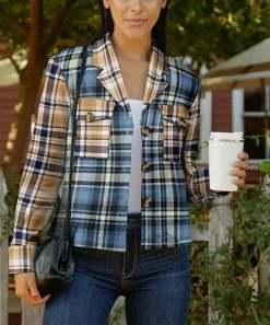 Lily | Blue & Yellow Plaid Chest-Pocket Button-Up Shacket - Women