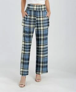 Lily | Blue & Cream Plaid Pocket Pants - Women