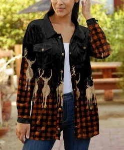 Lily | Black & Orange Velvet Plaid Deer Button-Up - Plus