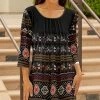 Lily | Black Multicolor Geometric Three-Quarter Sleeve Boatneck Tunic - Women