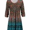 Lily | Rust & Blue Geometric Pleated Boatneck Long-Sleeve Tunic - Women