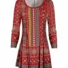Lily | Red Multicolor Geometric Three-Quarter Sleeve Boatneck Tunic - Plus