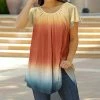 Lily | Rust Multicolor Ombré Stripe Pleated Ruffle-Sleeve Tunic - Plus