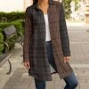 Lily | Brown & Gray Plaid Color Block-Accent Collared Jacket - Plus