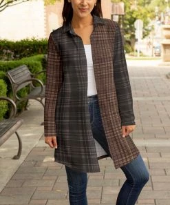 Lily | Brown & Gray Plaid Color Block-Accent Collared Jacket - Plus
