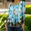 Lily | Aqua & Mocha Diamond Three-Quarter Sleeve Scoop Neck Top - Women & Plus