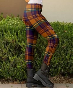 Lily | Rust & Purple Plaid Side-Button Leggings - Plus