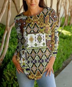 Lily | Rust & Green Arabesque Long-Sleeve Tunic - Women