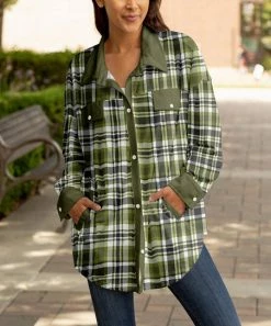 Lily | Green & White Plaid Pocket Shacket - Women