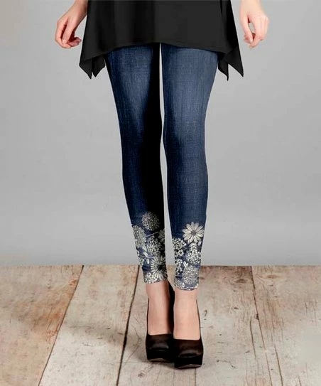 Lily | Navy & Cream Floral Leggings - Women & Plus 1 Lily | Navy & Cream Floral Leggings - Women & Plus