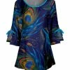 Lily | Navy & Aqua Peacock Slit-Tie Sleeve Boatneck Tunic - Women & Plus