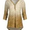 Lily | Gold & Cream Glitter Button-Front Hi-Low V-Neck Tunic - Women