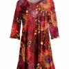 Lily | Red & Gold Floral Pleated Three-Quarter Sleeve Tunic - Plus