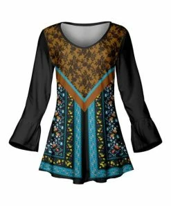 Lily | Black & Blue Floral Pleated Bell-Sleeve Tunic - Women