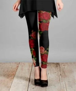 Lily | Black & Red Floral Leggings - Women